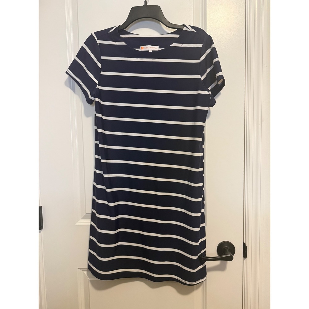 Jude Connally Shift Dress Womens M Navy White Excellent Striped Preppy Coastal